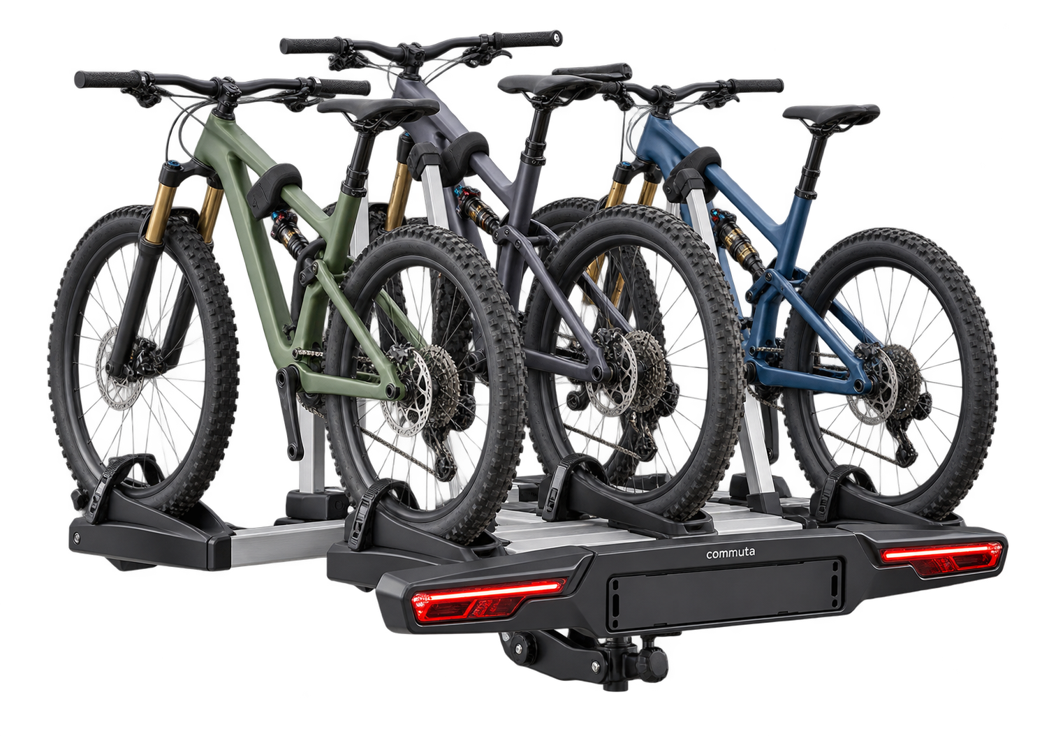commuta three-bike carrier concept carrying mountain bikes