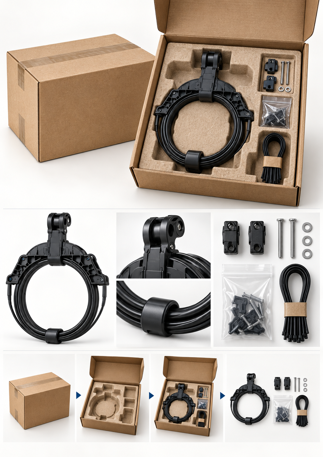 Transport-ready FAMS-LOOP packaging concept with protective insert, accessory pack and field-hardware presentation.