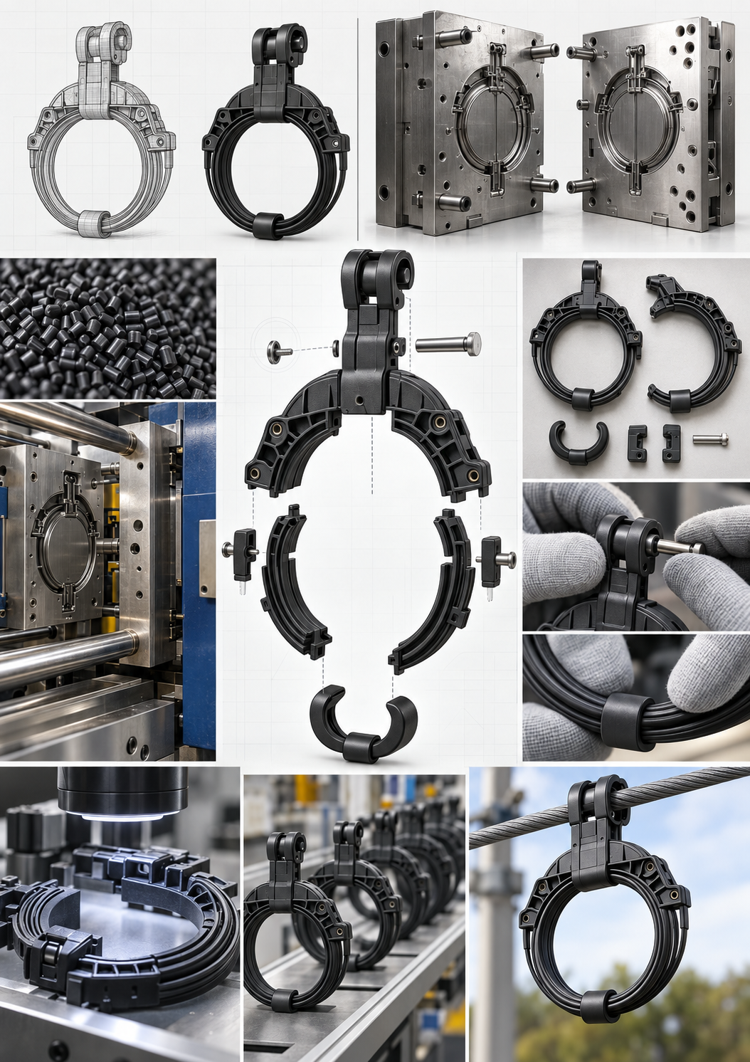 FAMS-LOOP production concept showing engineered component breakdown, polymer moulding, assembly logic and inspection considerations.