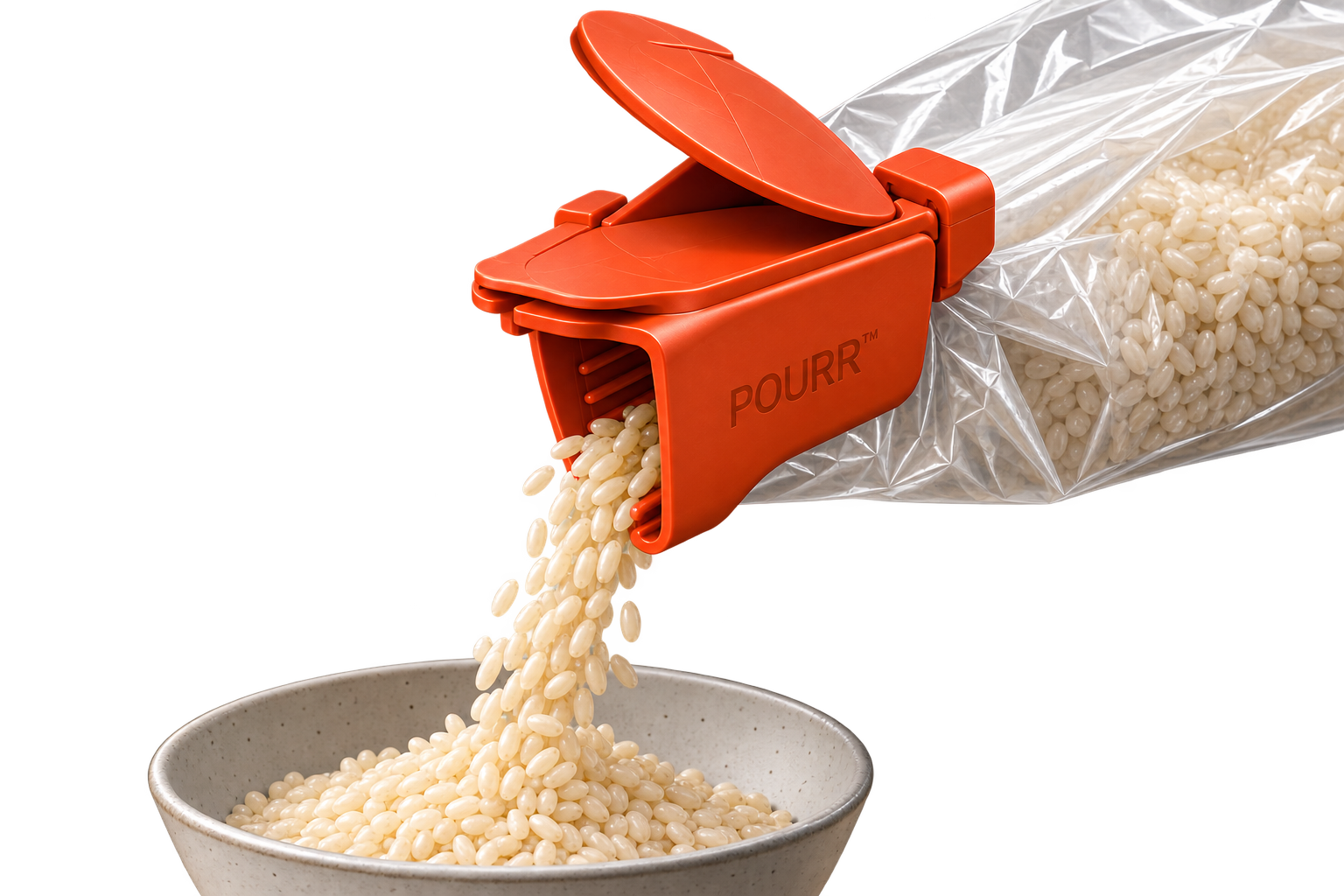 POURR reusable packet pouring-spout concept in use